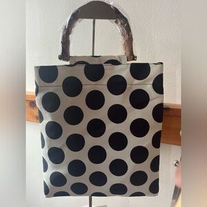 Chic Black and Cream Polka Dot Tote with Wooden Handles